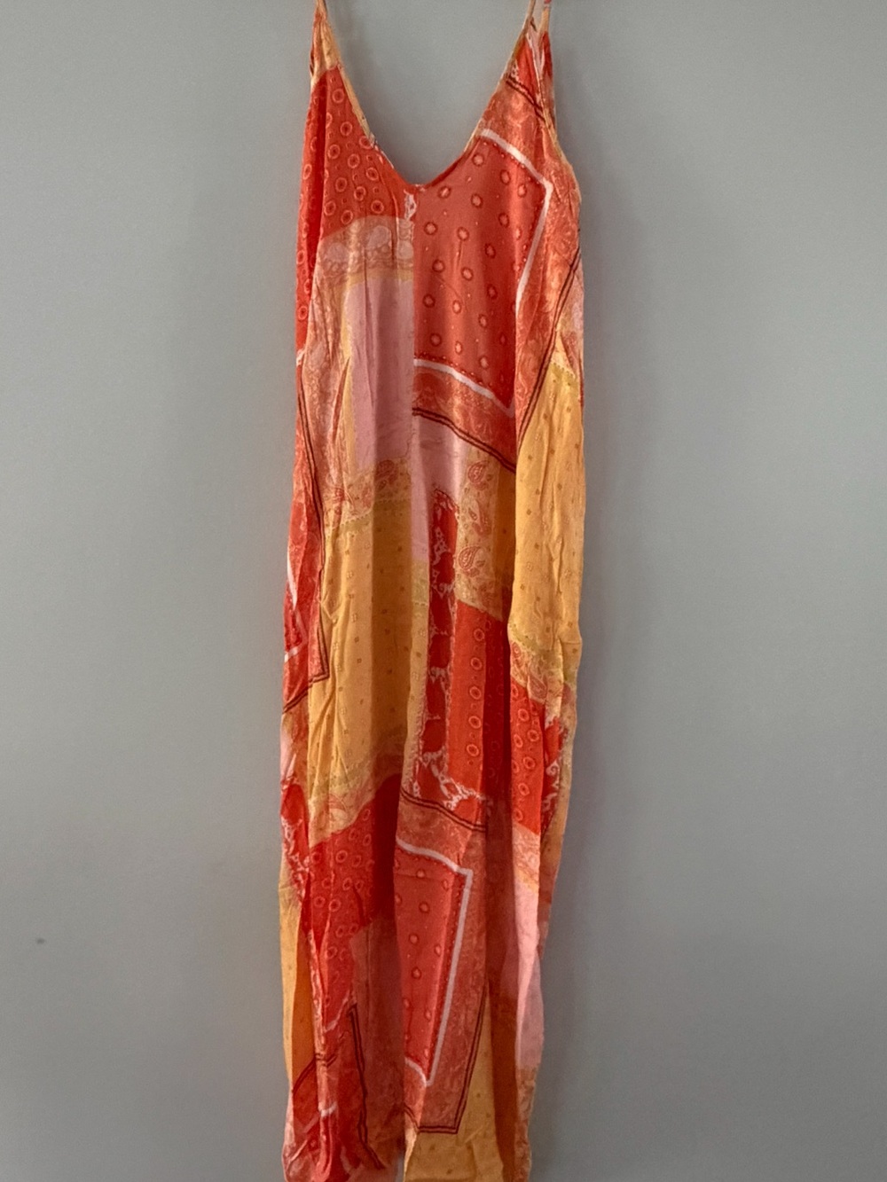 Sleeveless V-Neck Maxi Dress in Coral & Beach Mustard